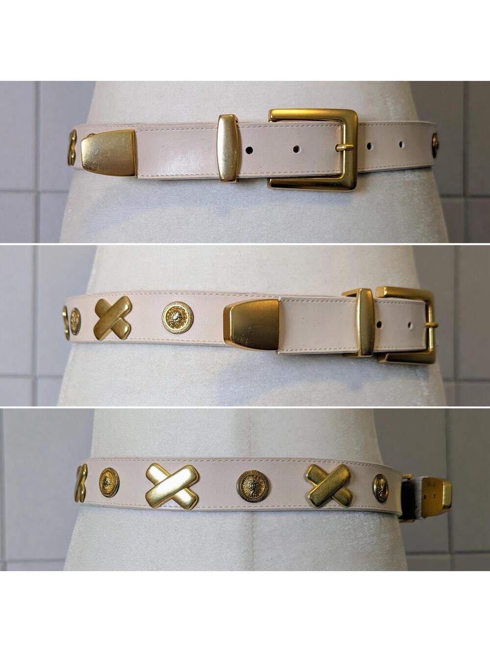 Vintage 90s cream leather medallion belt